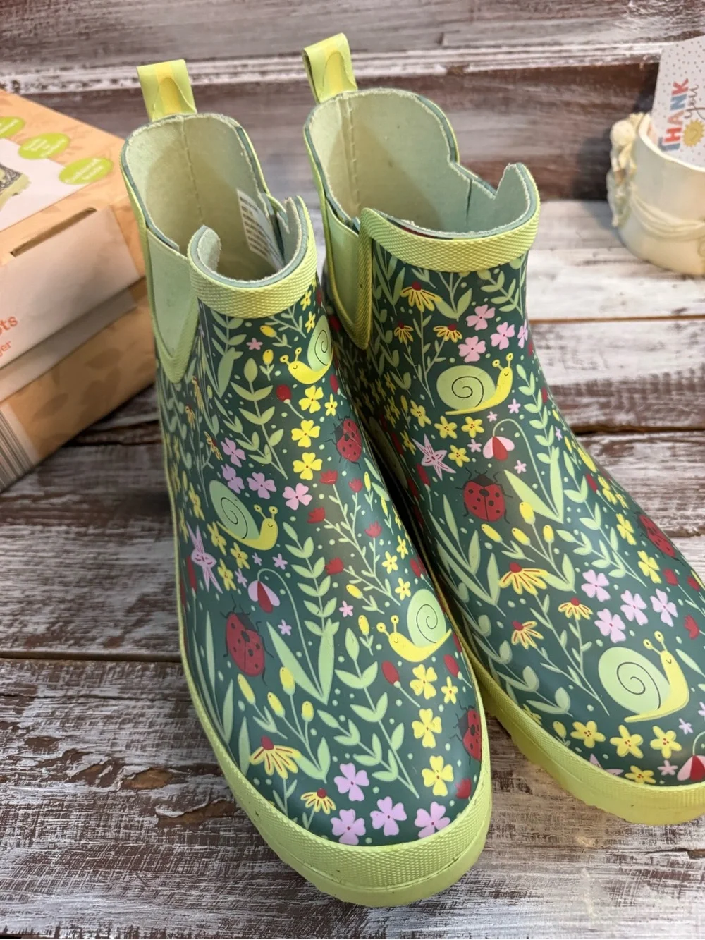 Womens Floral Green Waterproof Chelsea Rain Boots